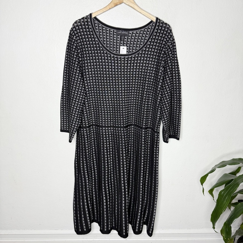 New Lane Bryant Black Gray Fit And Flare Dress Women's 22/24 Knit Sweater Rayon